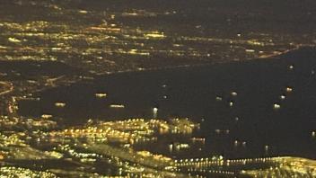City lights and moonrise over Charlotte, NC