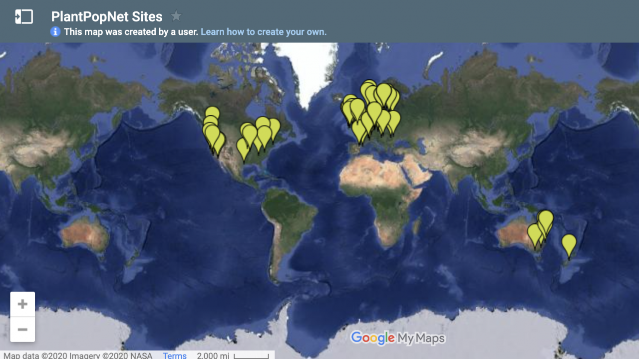 Research sites for PlantPopNet Research sites for PlantPopNet