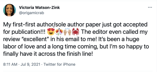 Vicky Watson-Zink tweet re: publication